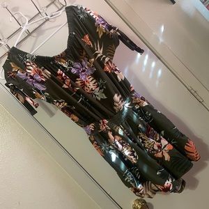 Olive green floral one piece shorts